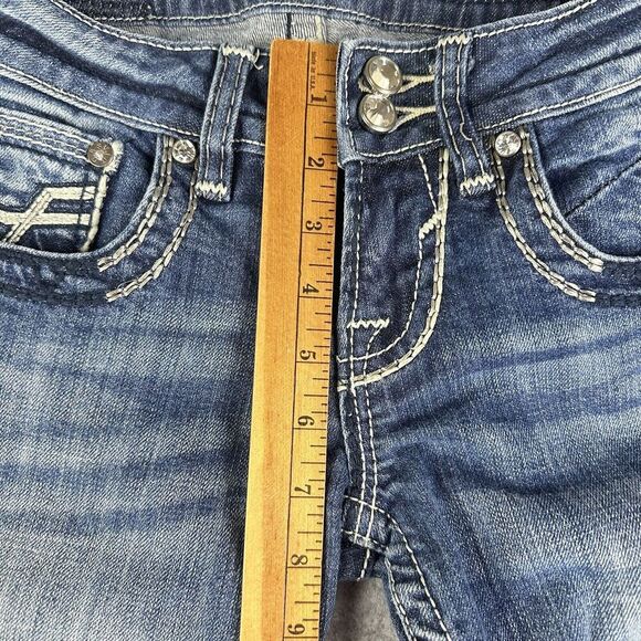 Vigoss Dublin Straight Jeans Womens 5 Low Rise Dark Wash Rhinestone Thick Stitch - Picture 11 of 16